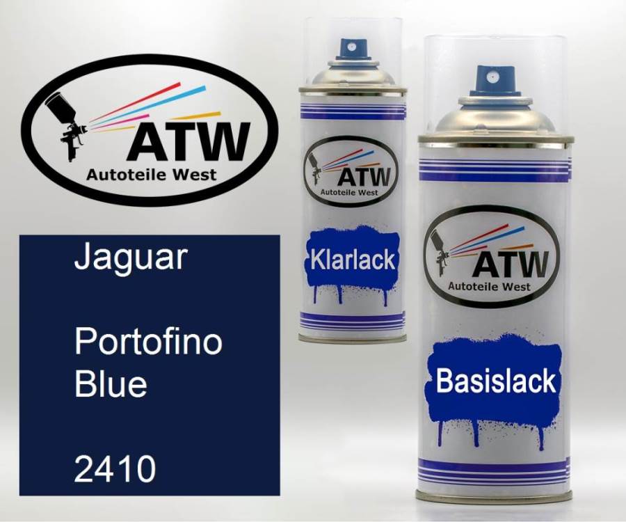 Jaguar, Portofino Blue, 2410: 400ml Sprühdose + 400ml Klarlack - Set, von ATW Autoteile West.